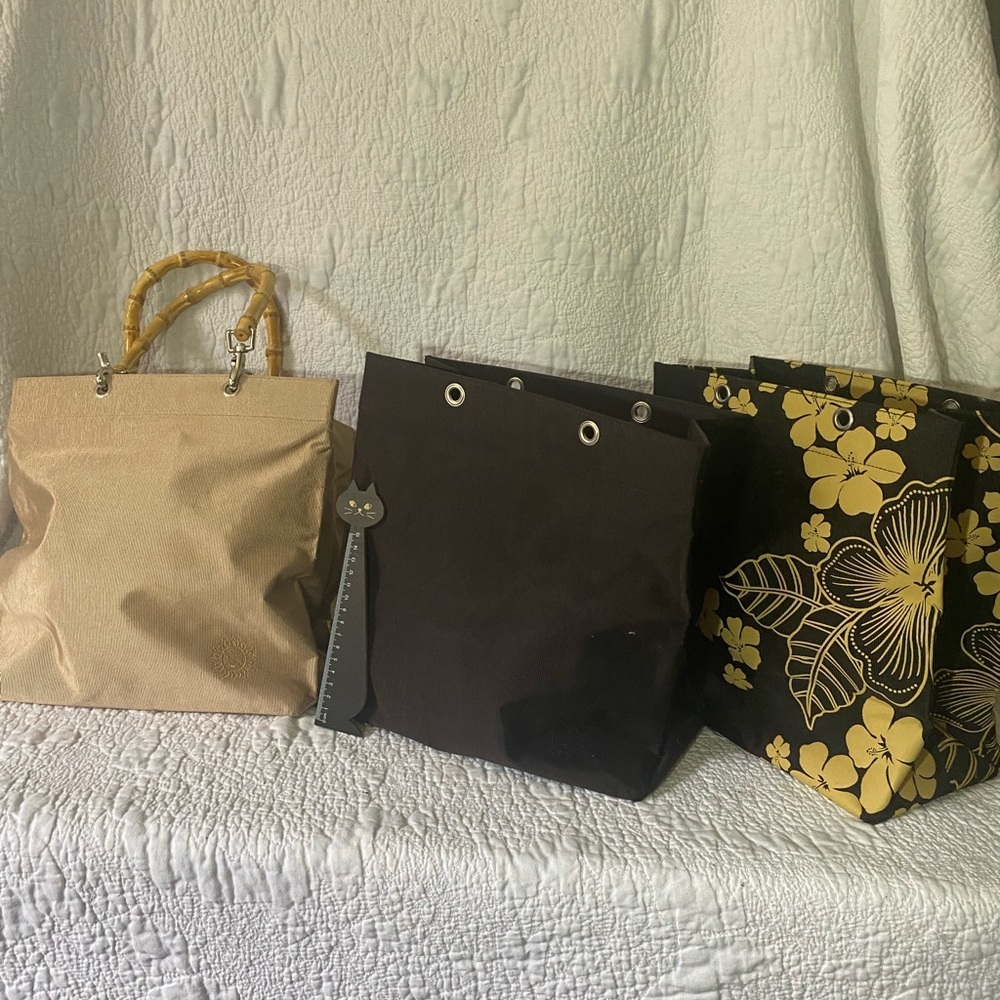 Purse set by Sunny‎ of Hawaii paper bag style x 3 with detachable bamboo handles
